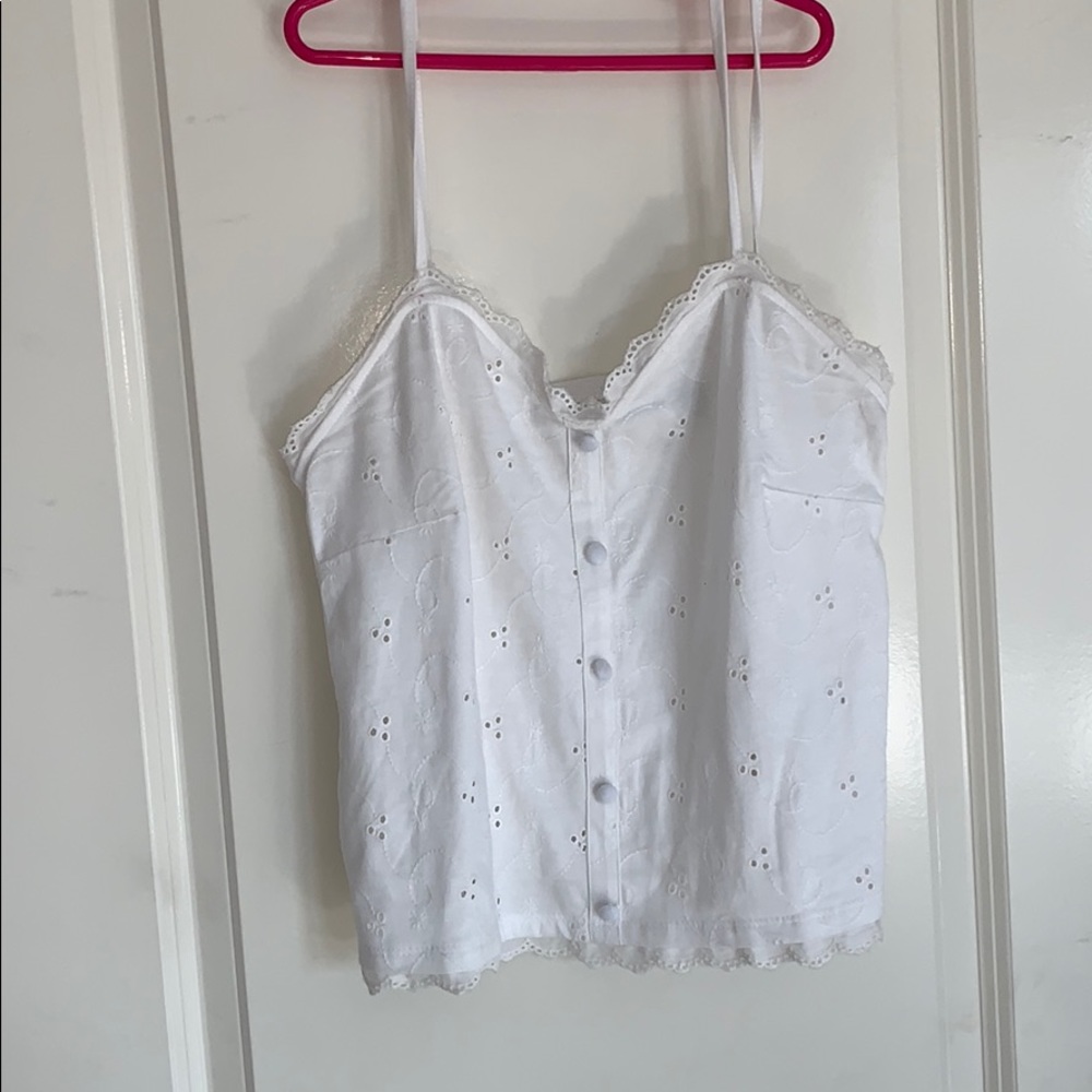 Button lace pattern white tank (S)